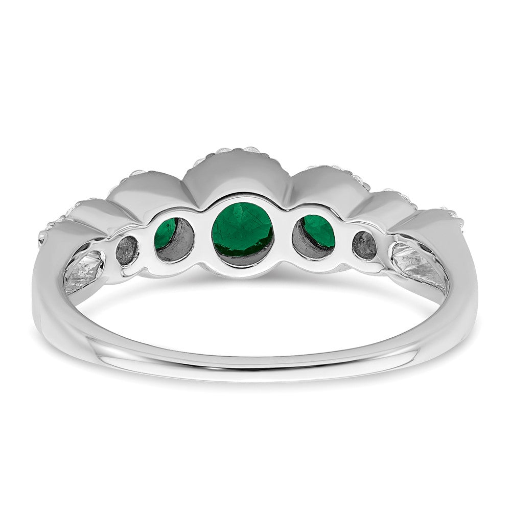 14k White Gold Created Emerald and Real Diamond Ring