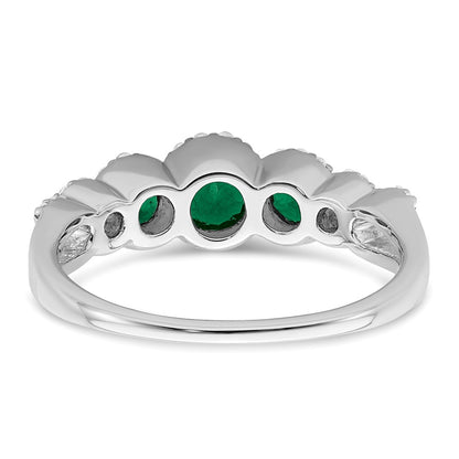 14k White Gold Created Emerald and Real Diamond Ring
