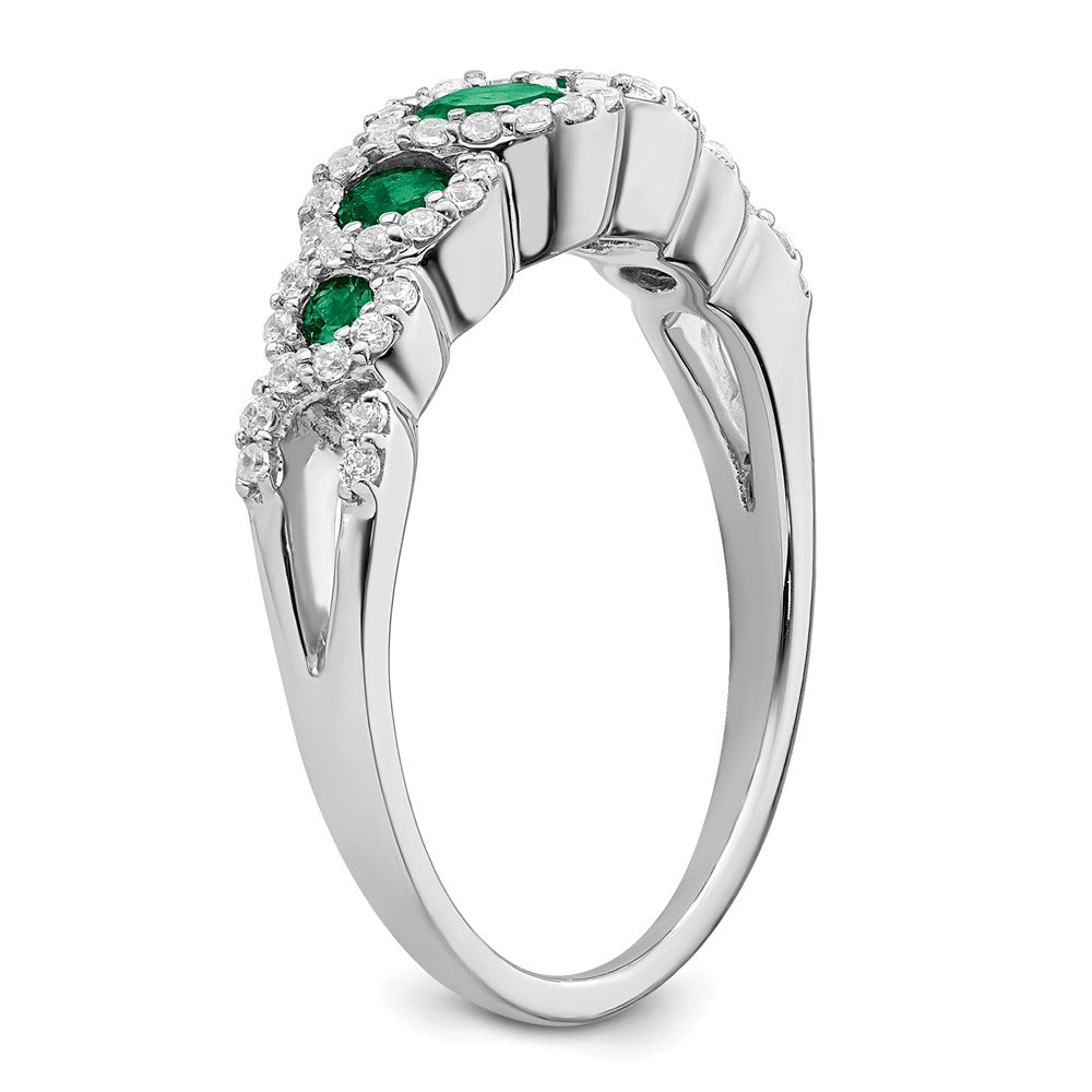 14k White Gold Created Emerald and Real Diamond Ring