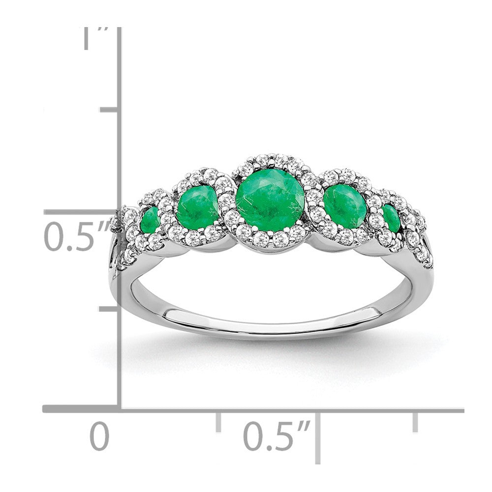 14k White Gold Created Emerald and Real Diamond Ring