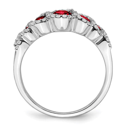 14k White Gold Created Ruby and Real Diamond Ring