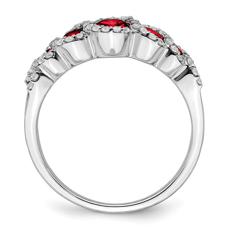 14k White Gold Created Ruby and Real Diamond Ring
