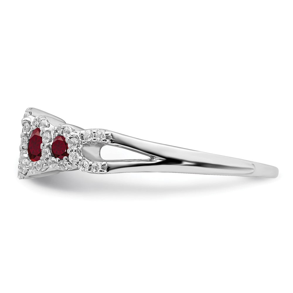 14k White Gold Created Ruby and Real Diamond Ring