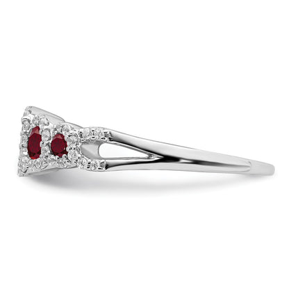14k White Gold Created Ruby and Real Diamond Ring