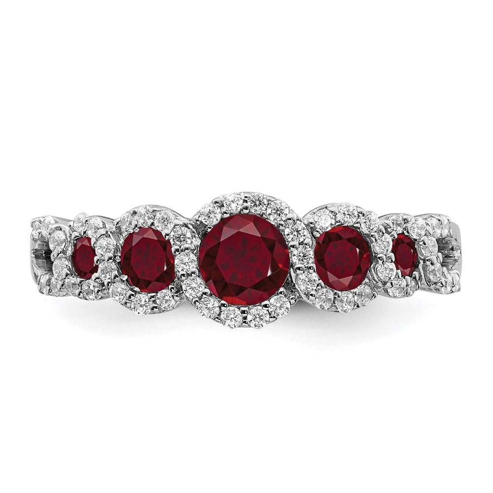 14k White Gold Created Ruby and Real Diamond Ring