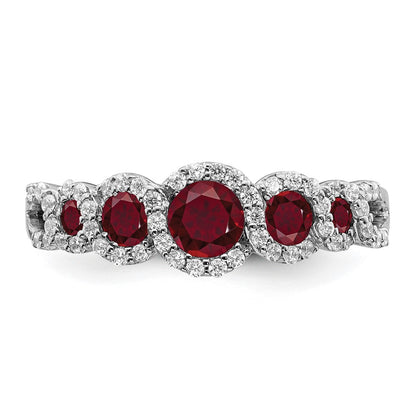 14k White Gold Created Ruby and Real Diamond Ring