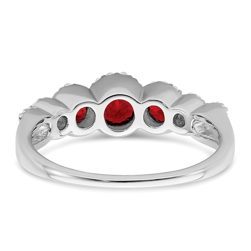 14k White Gold Created Ruby and Real Diamond Ring