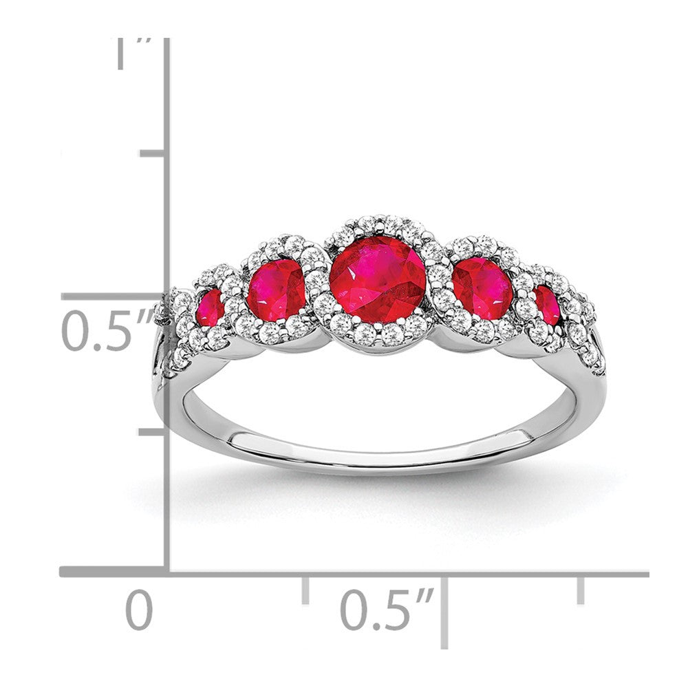 14k White Gold Created Ruby and Real Diamond Ring