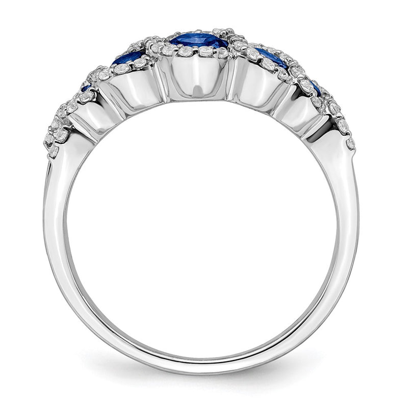 14k White Gold Created Sapphire and Real Diamond Ring