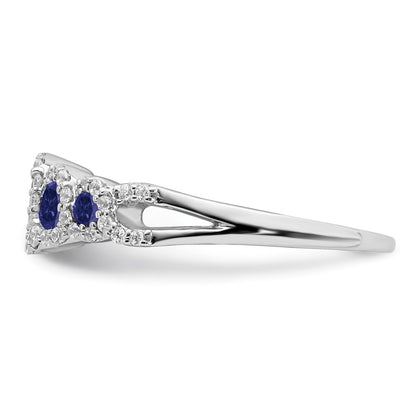 14k White Gold Created Sapphire and Real Diamond Ring