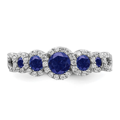 14k White Gold Created Sapphire and Real Diamond Ring