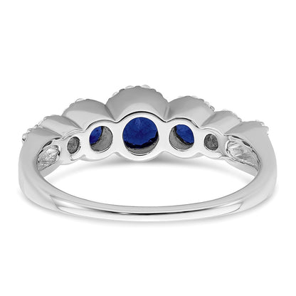 14k White Gold Created Sapphire and Real Diamond Ring