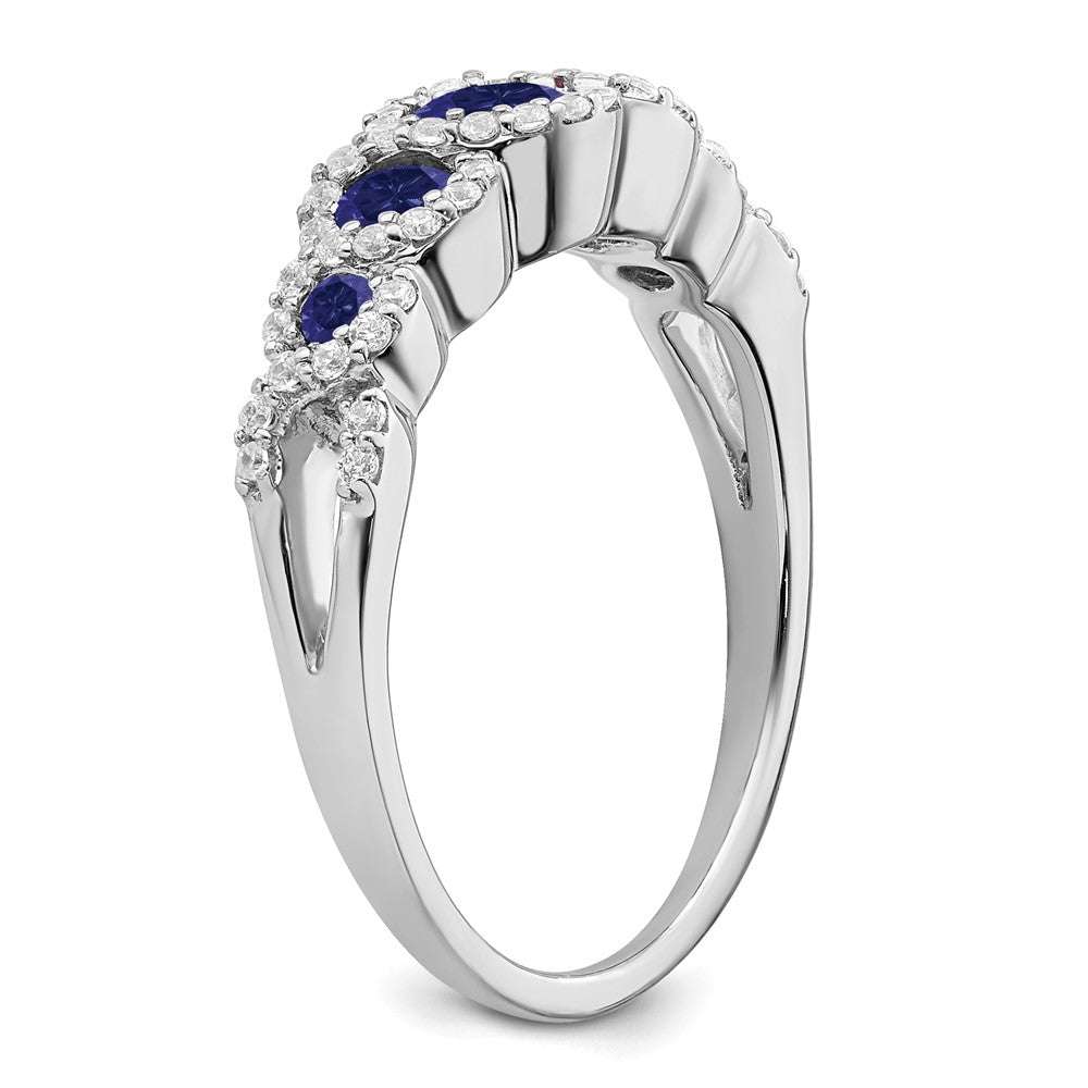 14k White Gold Created Sapphire and Real Diamond Ring