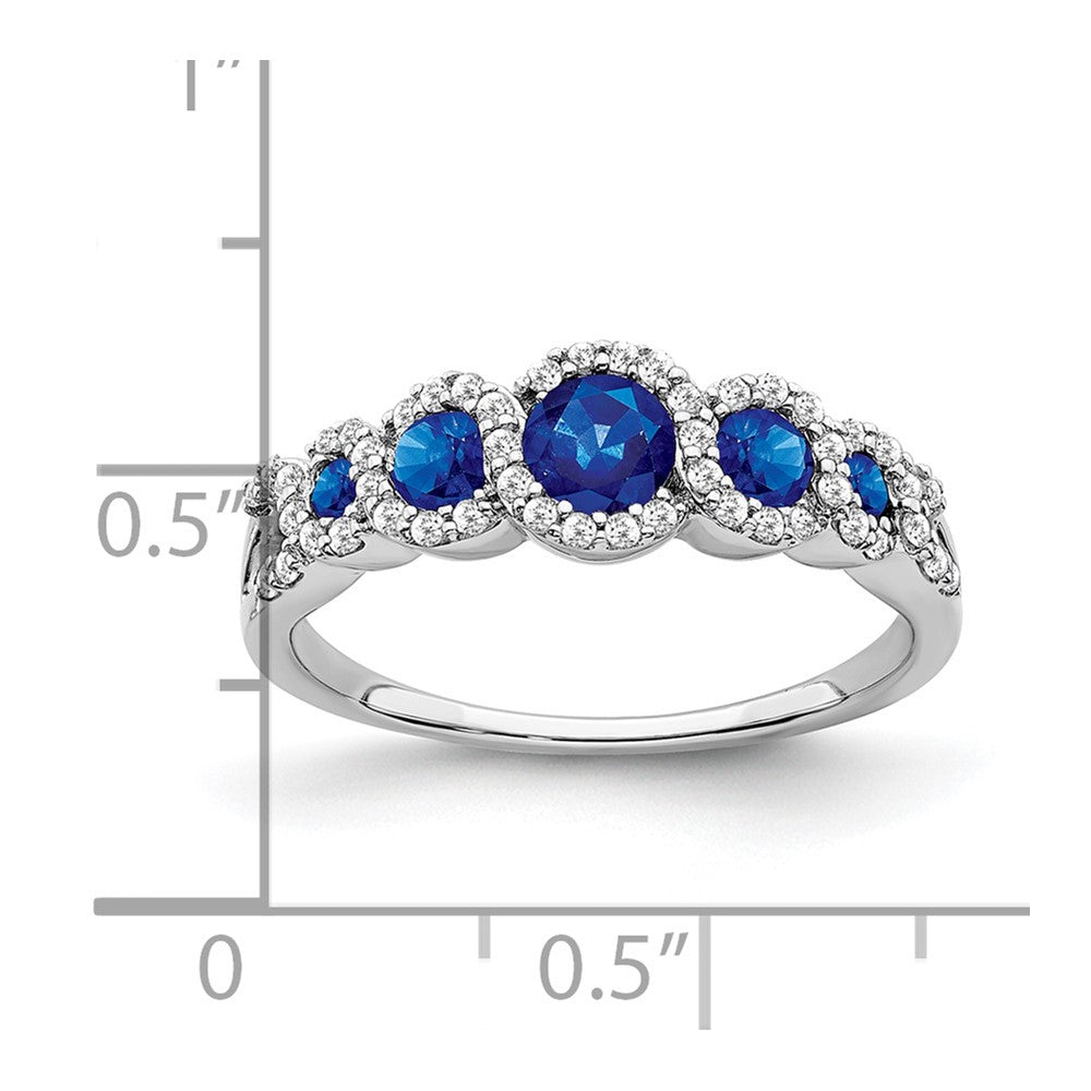 14k White Gold Created Sapphire and Real Diamond Ring