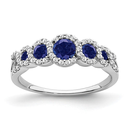 14k White Gold Created Sapphire and Real Diamond Ring