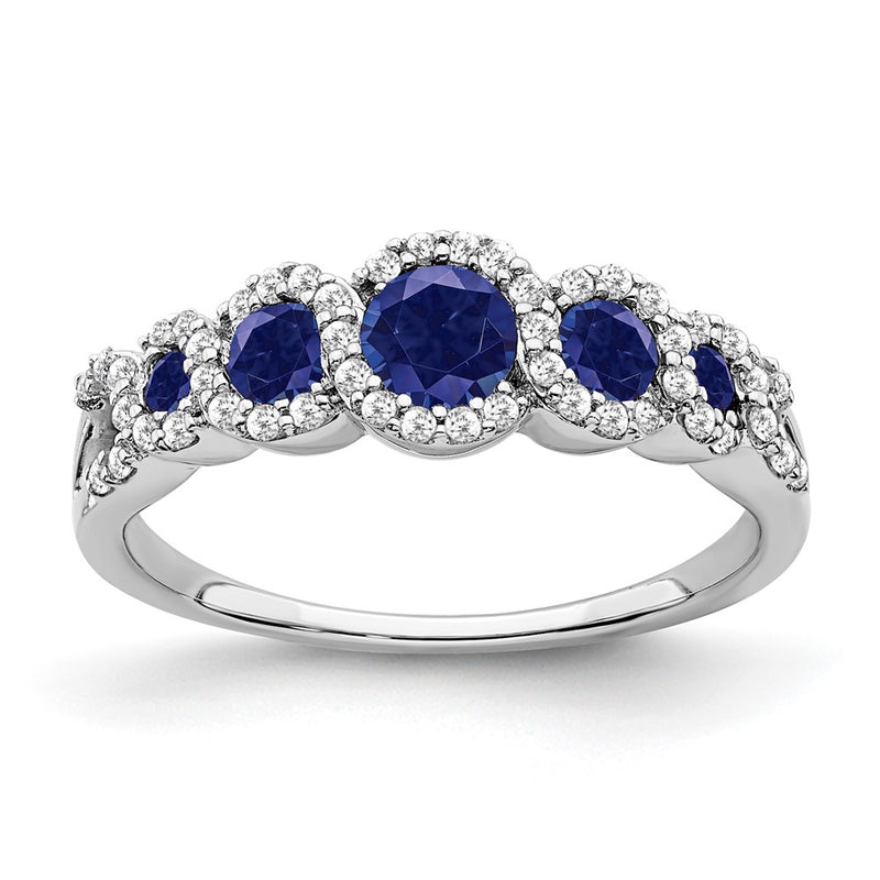 14k White Gold Created Sapphire and Real Diamond Ring