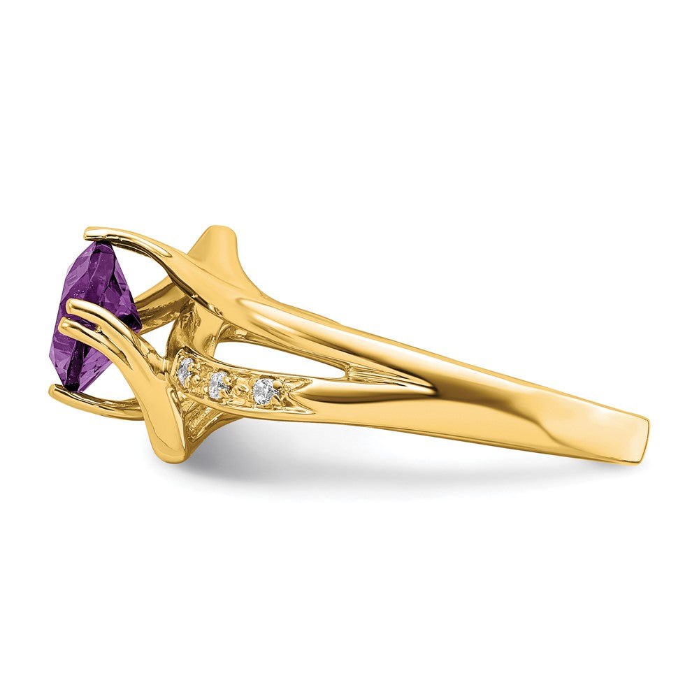 14K Yellow Gold Amethyst and Real Diamond Ring