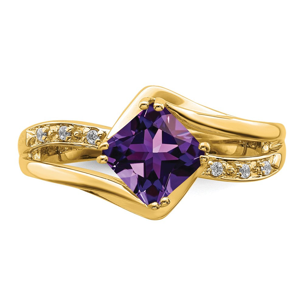 14K Yellow Gold Amethyst and Real Diamond Ring