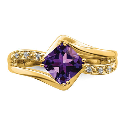 14K Yellow Gold Amethyst and Real Diamond Ring