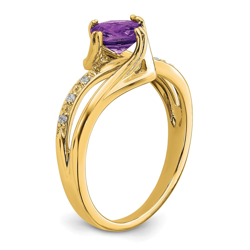 14K Yellow Gold Amethyst and Real Diamond Ring