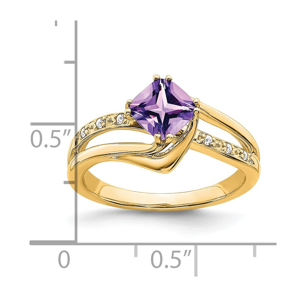 14K Yellow Gold Amethyst and Real Diamond Ring