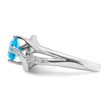 14k White Gold Blue Topaz and Real Diamond Ring