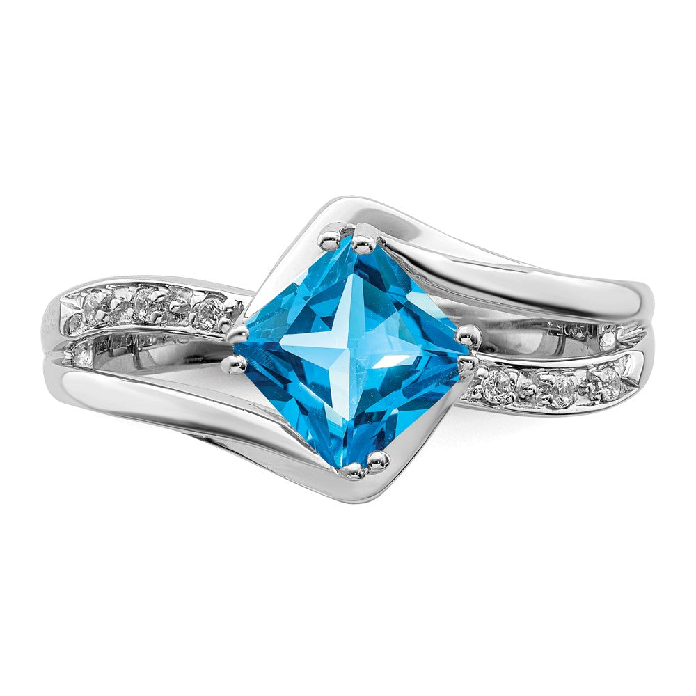 14k White Gold Blue Topaz and Real Diamond Ring