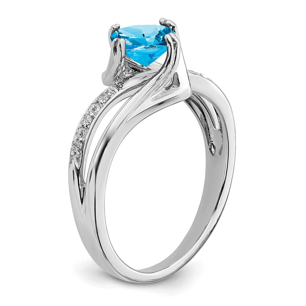 14k White Gold Blue Topaz and Real Diamond Ring