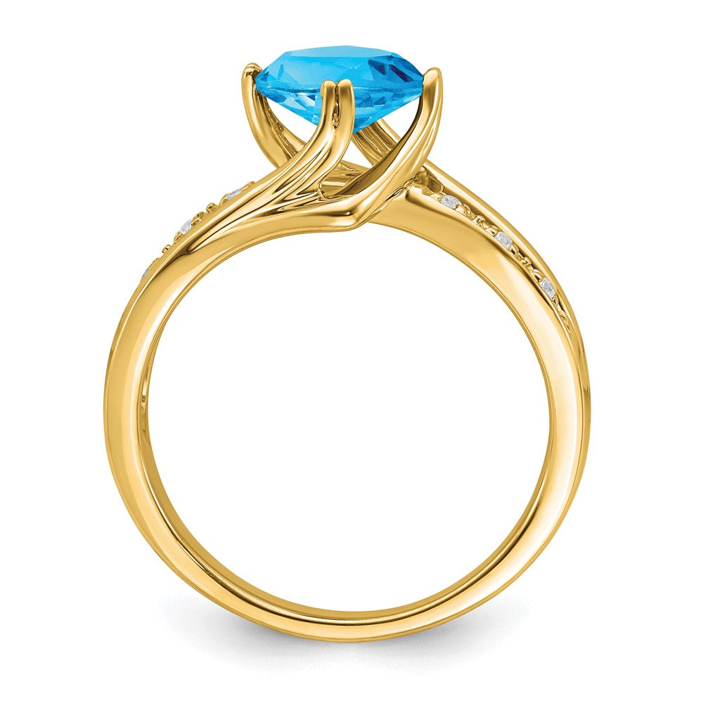 14K Yellow Gold Blue Topaz and Real Diamond Ring