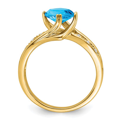 14K Yellow Gold Blue Topaz and Real Diamond Ring