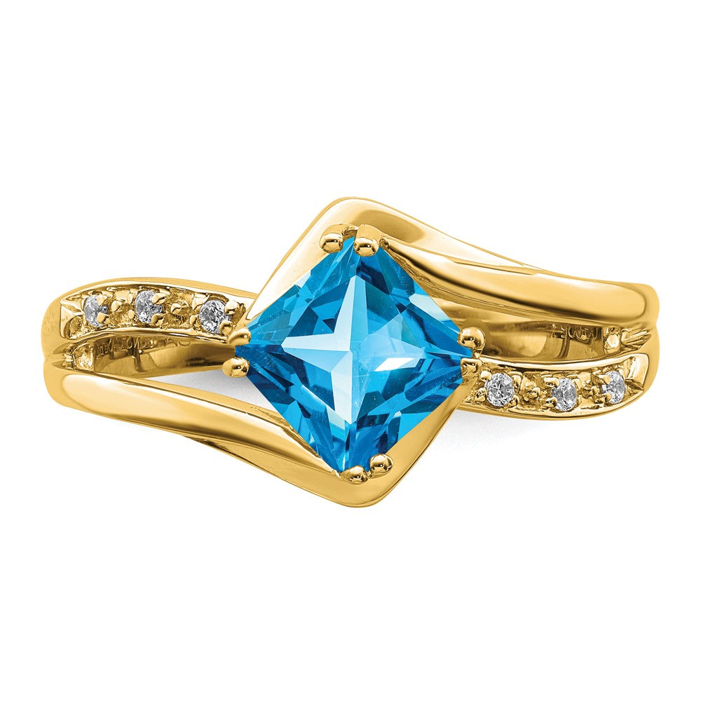 14K Yellow Gold Blue Topaz and Real Diamond Ring