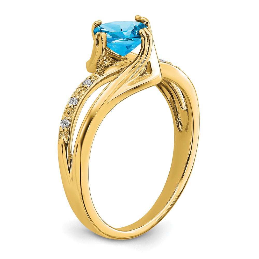 14K Yellow Gold Blue Topaz and Real Diamond Ring