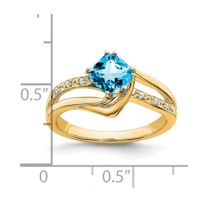 14K Yellow Gold Blue Topaz and Real Diamond Ring