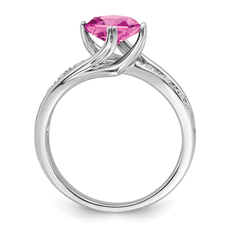 14k White Gold Created Pink Sapphire and Real Diamond Ring