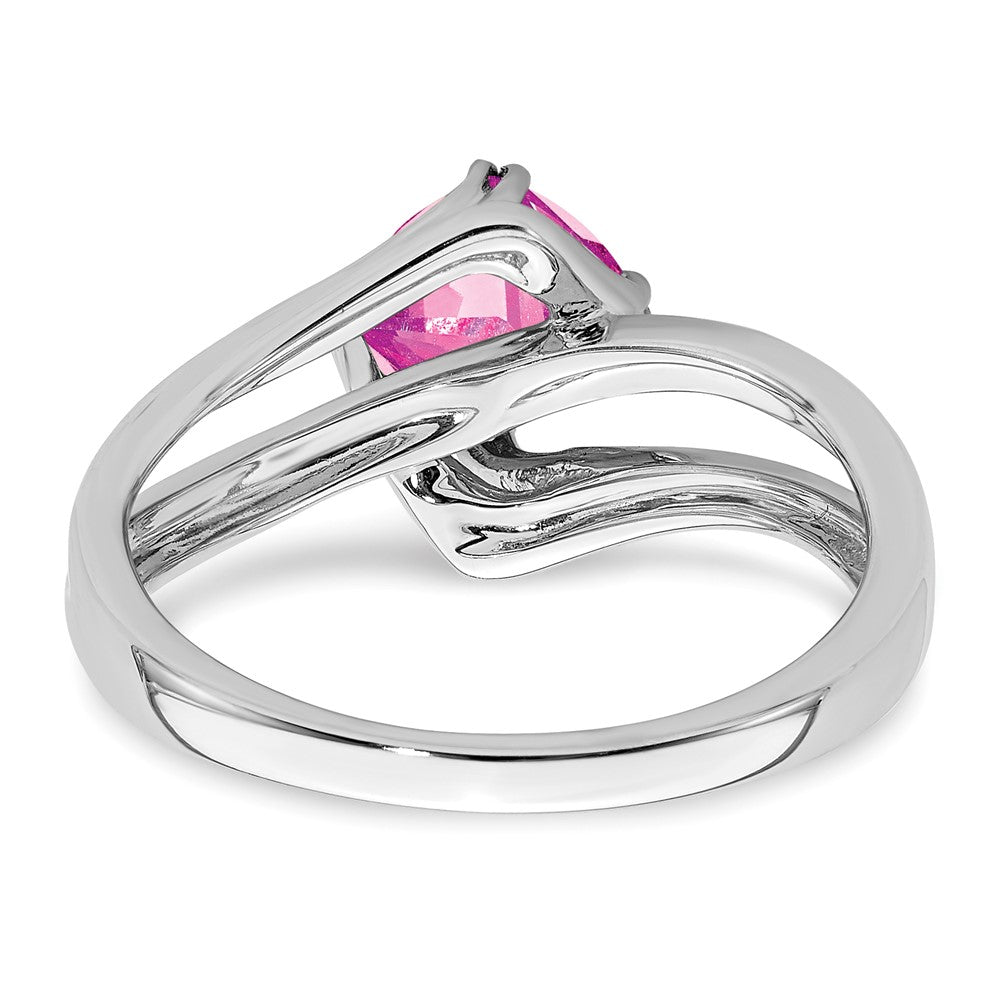 14k White Gold Created Pink Sapphire and Real Diamond Ring