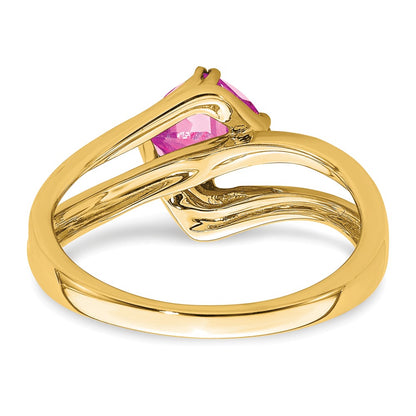 14K Yellow Gold Created Pink Sapphire and Real Diamond Ring