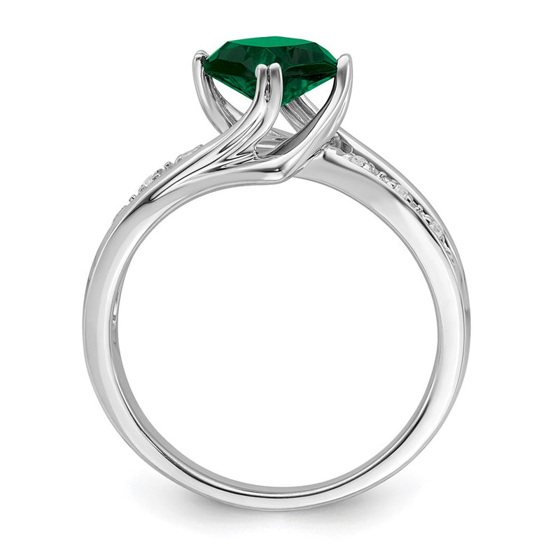14k White Gold Created Emerald and Real Diamond Ring