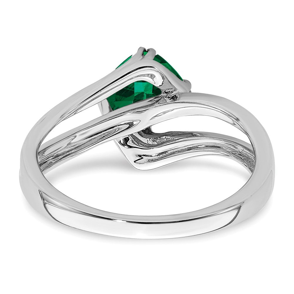 14k White Gold Created Emerald and Real Diamond Ring