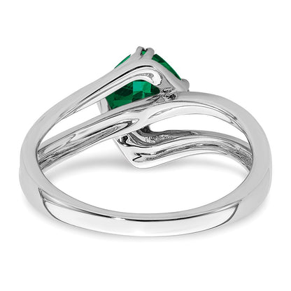 14k White Gold Created Emerald and Real Diamond Ring