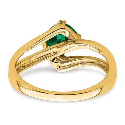 14K Yellow Gold Created Emerald and Real Diamond Ring