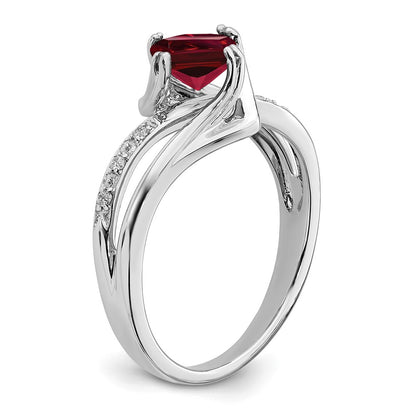 14k White Gold Created Ruby and Real Diamond Ring