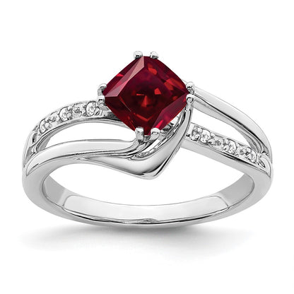 14k White Gold Created Ruby and Real Diamond Ring