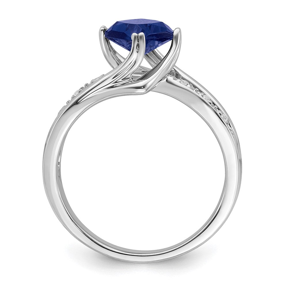 14k White Gold Created Sapphire and Real Diamond Ring