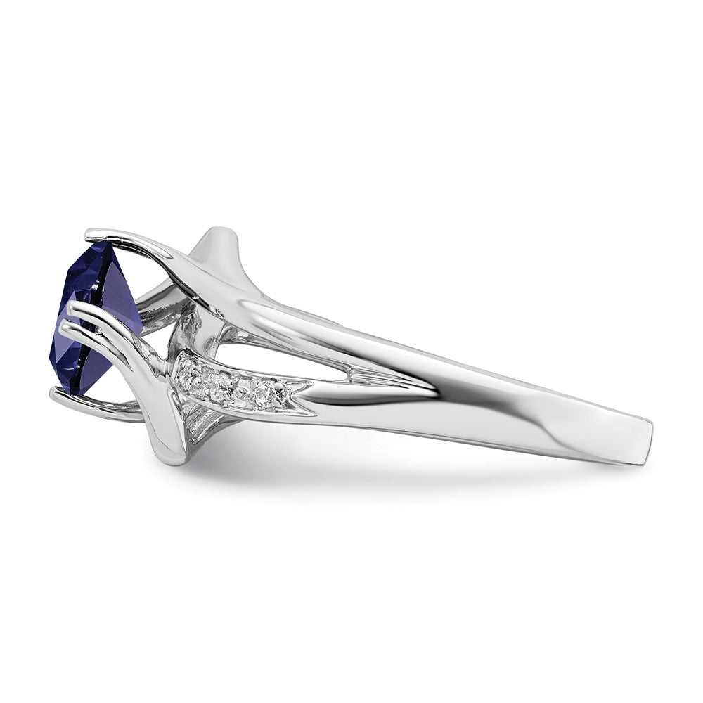 14k White Gold Created Sapphire and Real Diamond Ring