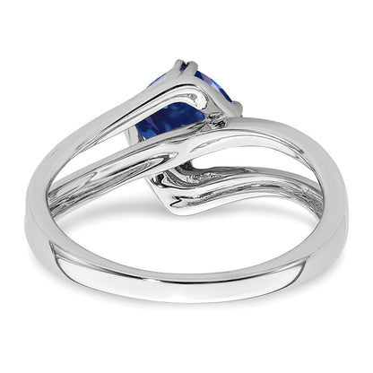 14k White Gold Created Sapphire and Real Diamond Ring