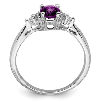 Solid 14k White Gold Simulated Amethyst and CZ Ring