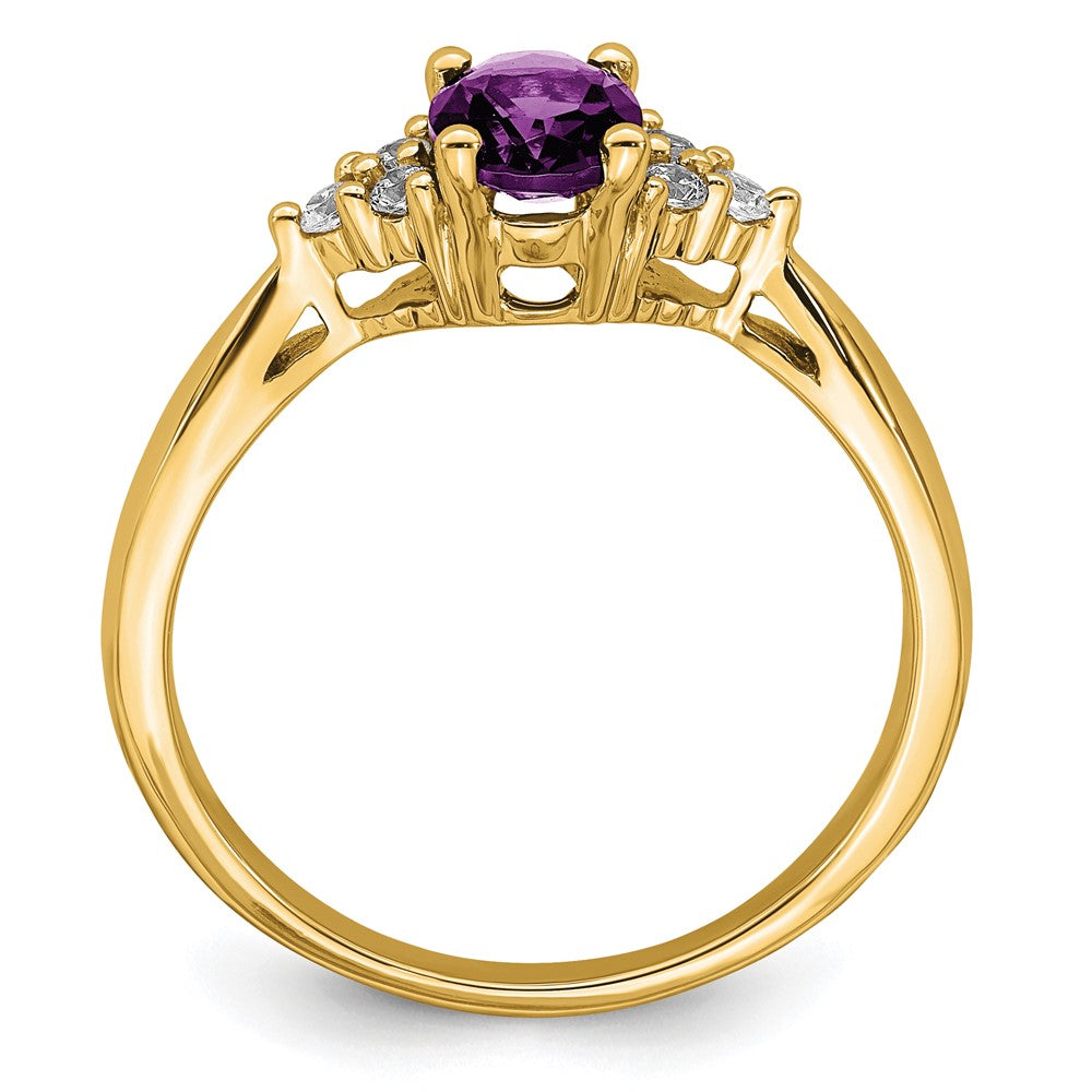 14K Yellow Gold Amethyst and Real Diamond Ring