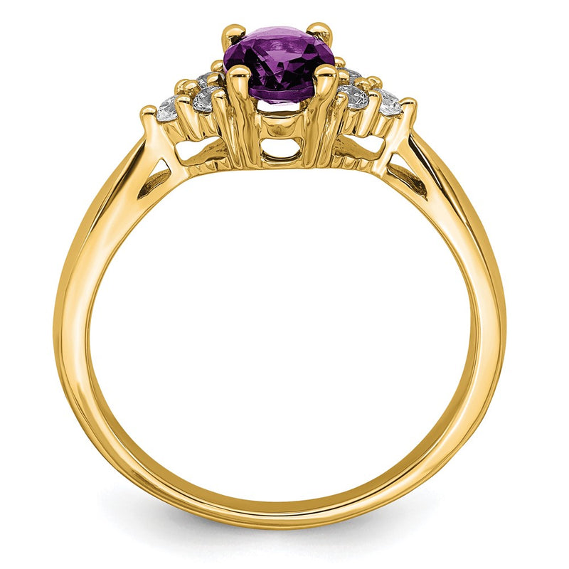 14K Yellow Gold Amethyst and Real Diamond Ring