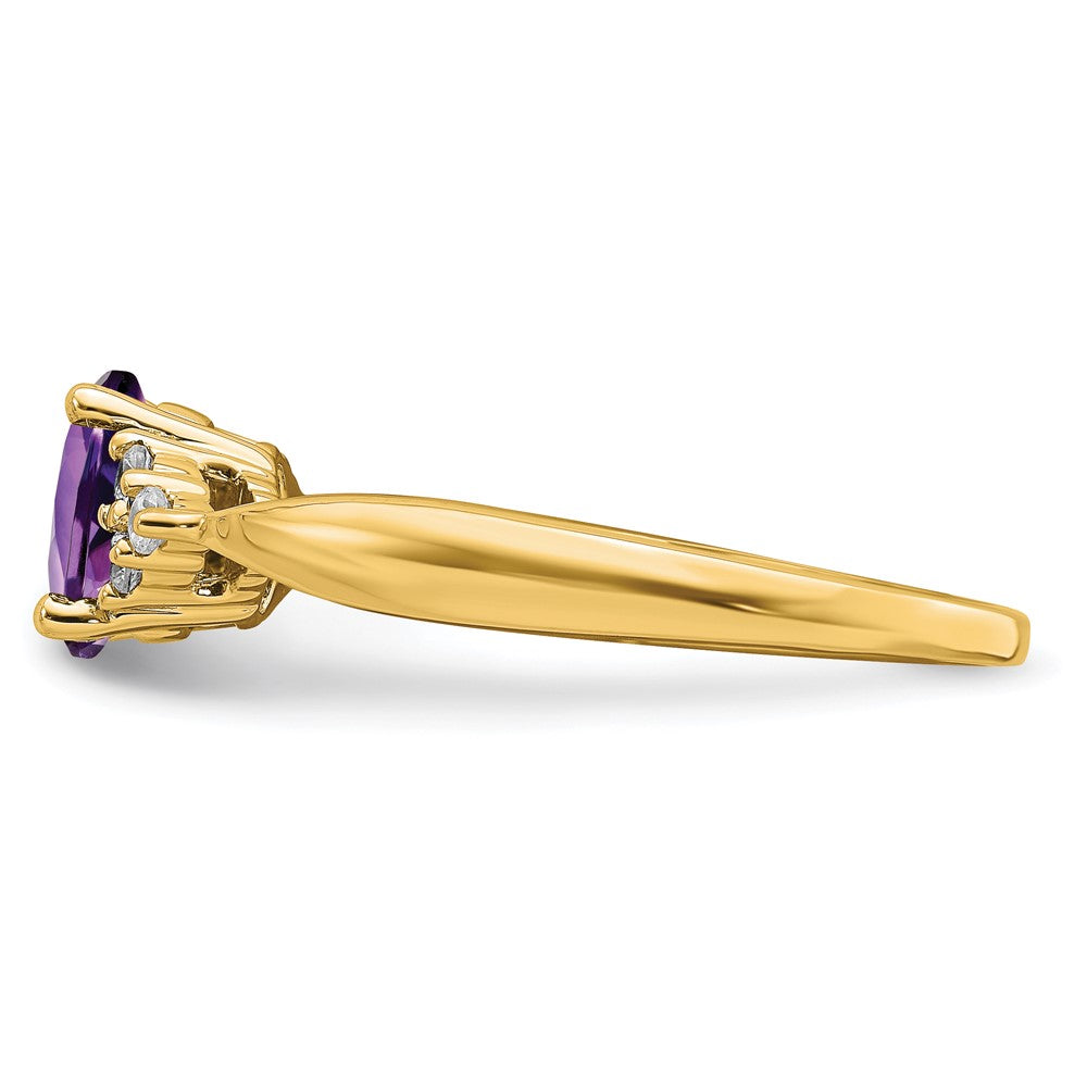 14K Yellow Gold Amethyst and Real Diamond Ring