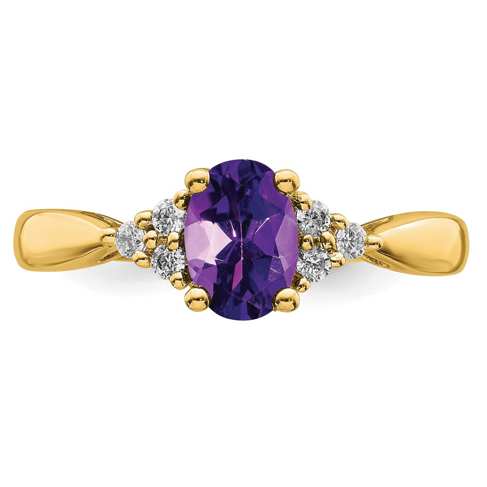 14K Yellow Gold Amethyst and Real Diamond Ring